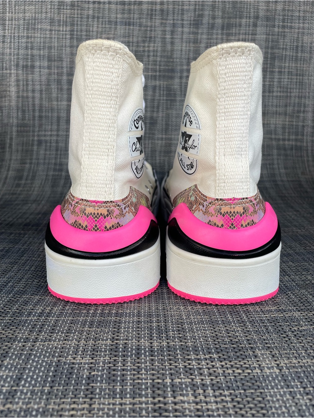 Converse All Star High Top Sneakers in White with Pink Accent - Picture 9 of 13